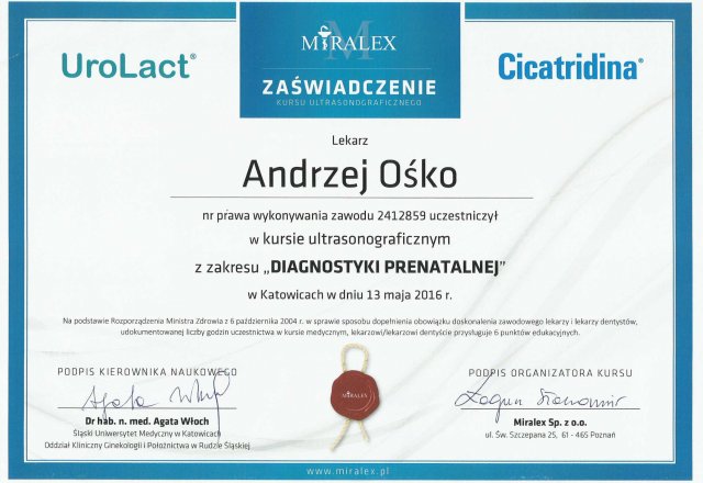Andrzej Ośko - Opole - Ultrasonografia w zakresie diagnostyki prenatalnej